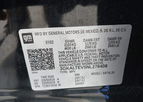 2022 GMC Terrain Awd Sle from USA, damaged, VIN 3GKALTEV5NL278408